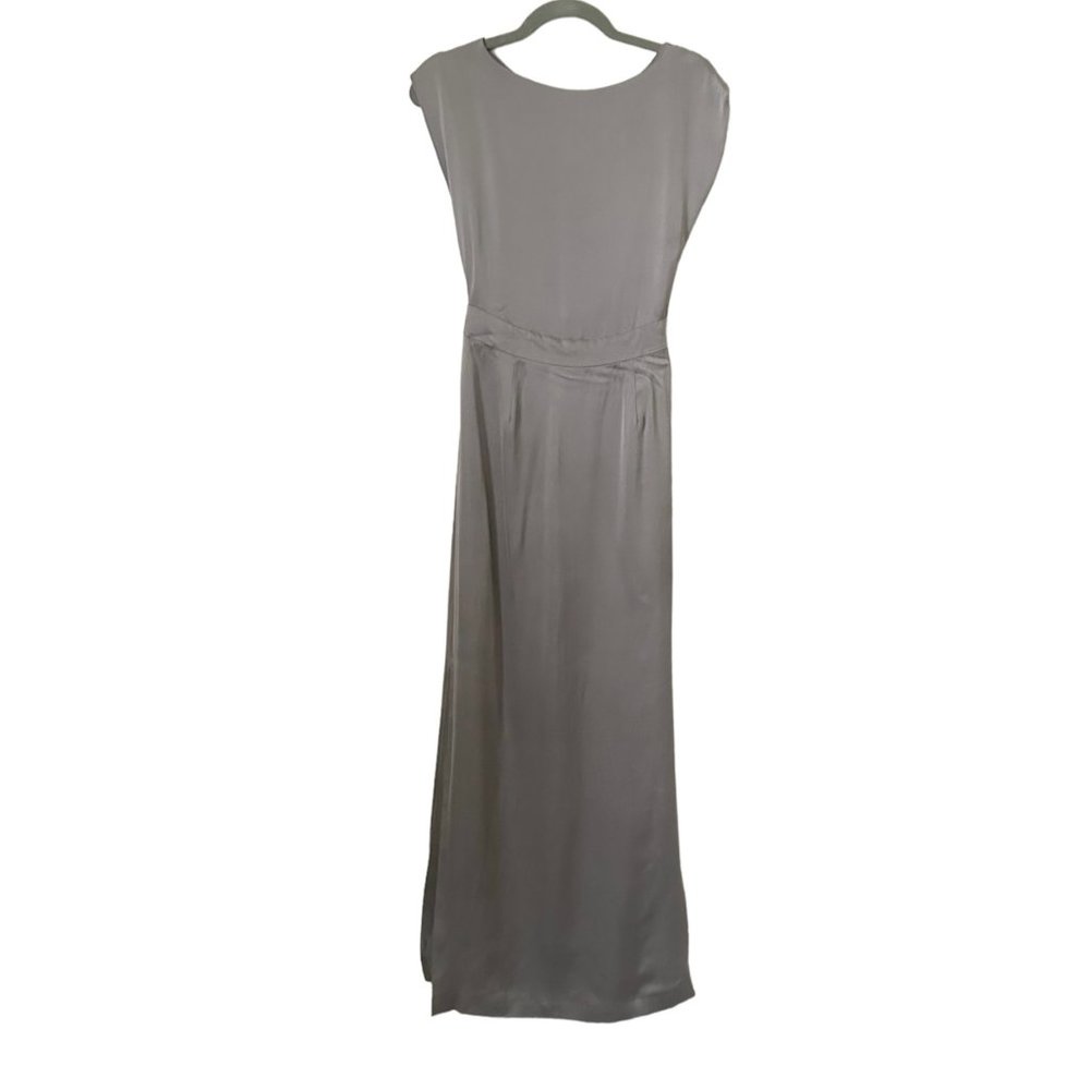Reiss Hera Gray Tie Waist 100% Silk Maxi Dress with Side Slit - Picture 3 of 8
